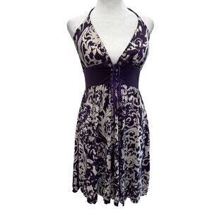 Winona NWT Purple Paisley LaceUp Corset Halter Mini Dress L Indie Y2K Whimsigoth